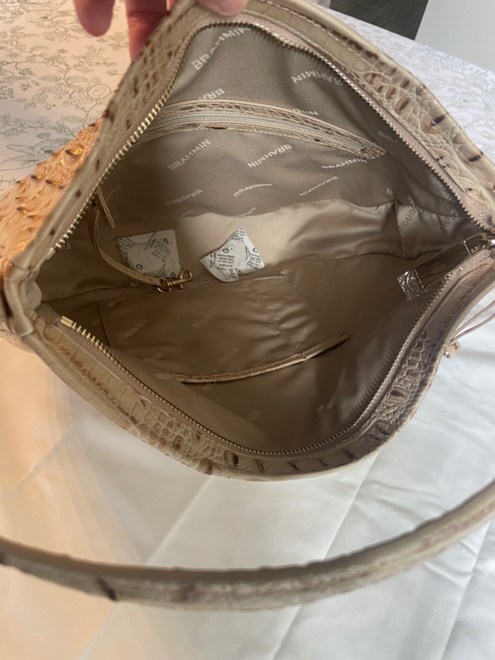Brahmin Cream Croc-Embossed Shoulder Bag with Gold Accents - Picture 12 of 16